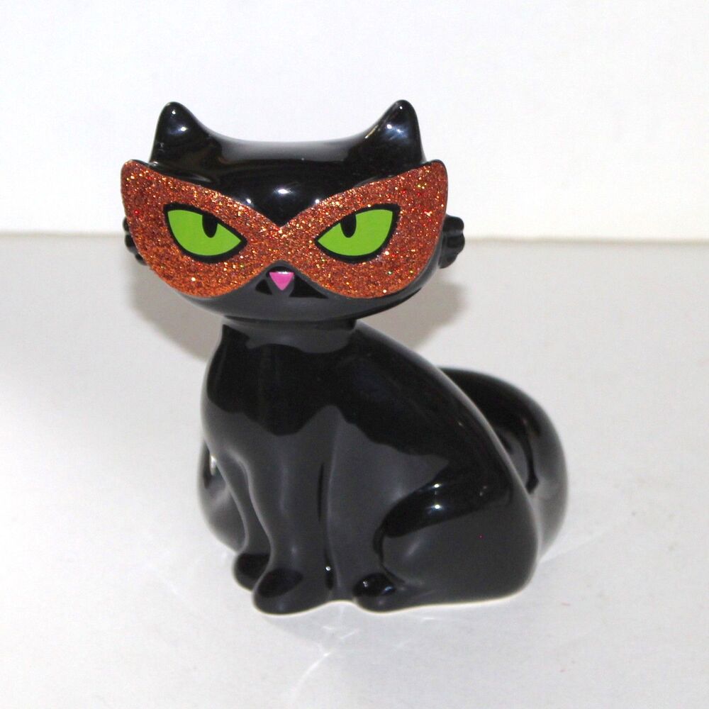 Bath & Body Works Black Cat Candle Soap Holder glitter glasses halloween ceramic